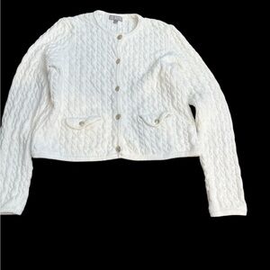 J Crew cable knit textured cropped cardigan white size L Christmas layering chic